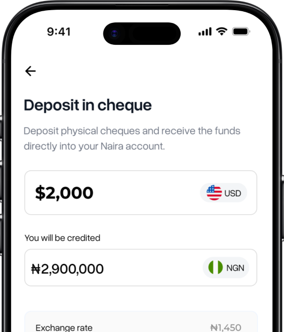 Cheque deposit screen in the Wirepoint app